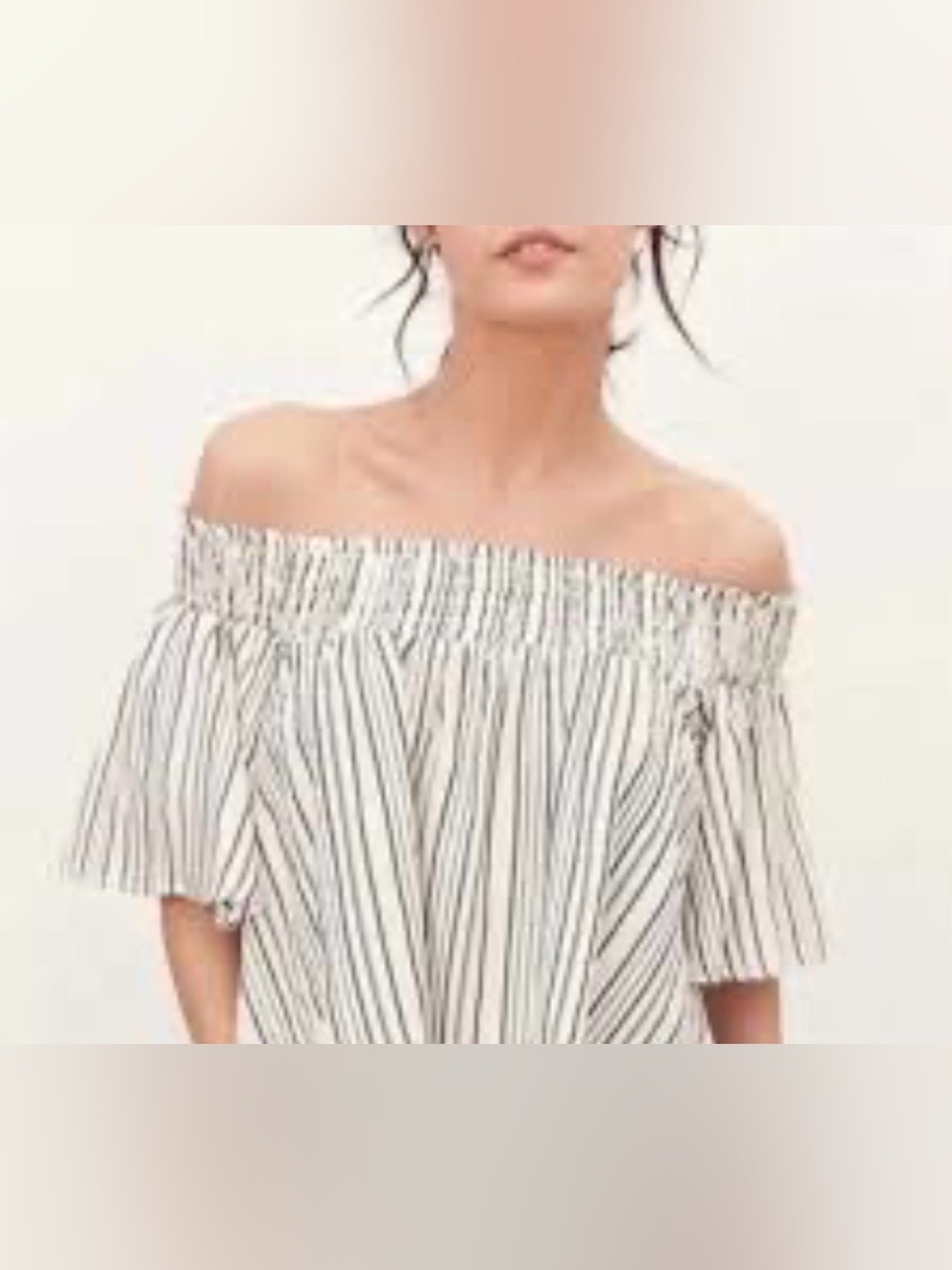 Urban Outfitters Kimchi Blue Smocked Peasant Crop Off-Shoulder Striped Blouse